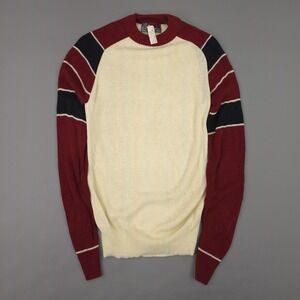 Vintage Forum Sweater Mens Large Beige Striped Crewneck Acrylic Knit Pullover